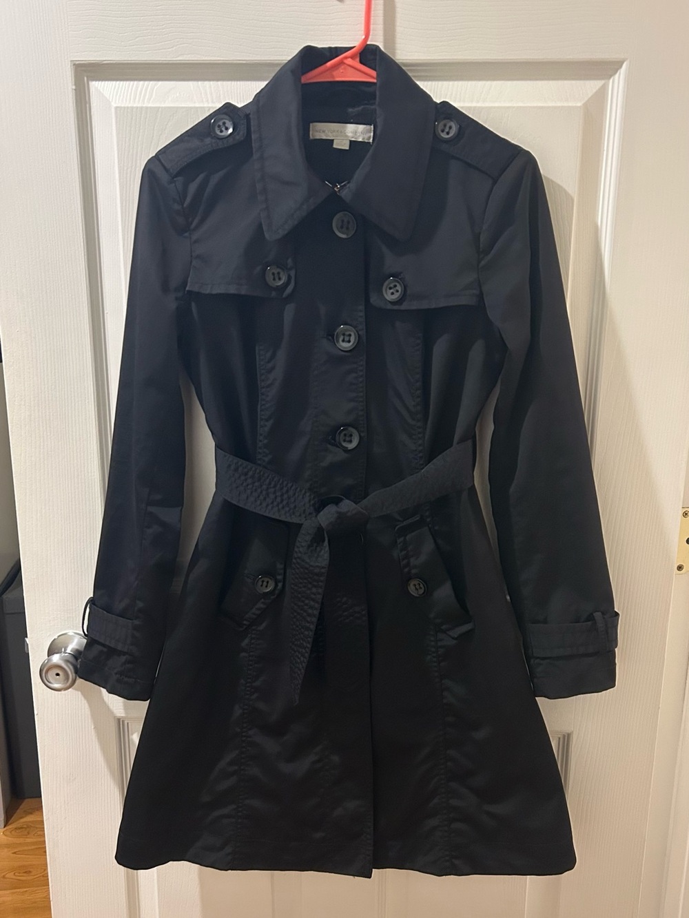New York & Company Belted Trench Coat - Black- Women XS